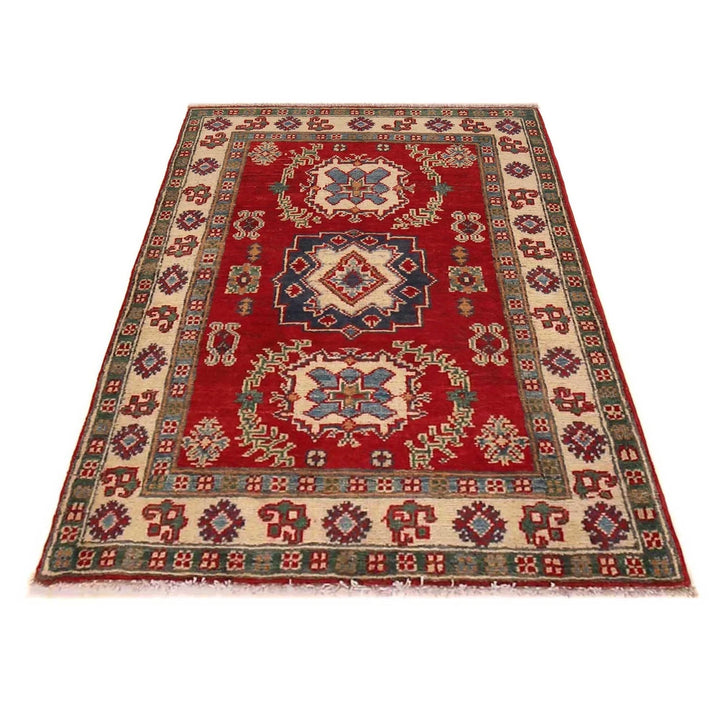 Red Afghan Kazak Rug 2' 7" x 3' 9" Hand-Knotted | No. AL49532