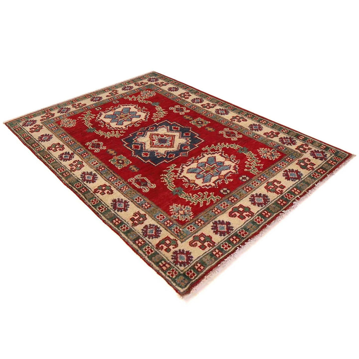 Red Afghan Kazak Rug 2' 7" x 3' 9" Hand-Knotted | No. AL49532