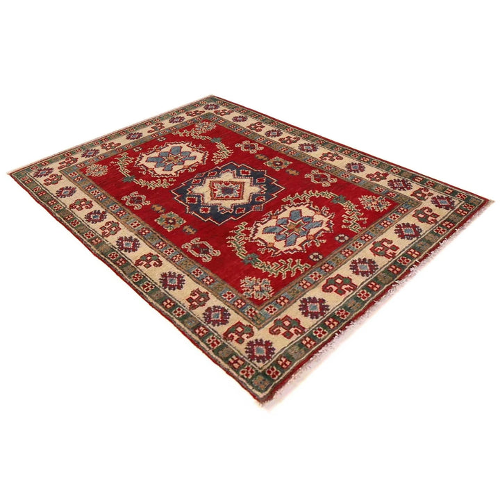 Red Afghan Kazak Rug 2' 7" x 3' 9" Hand-Knotted | No. AL49532