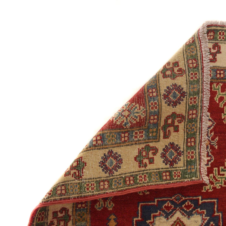 Red Afghan Kazak Rug 2' 7" x 3' 9" Hand-Knotted | No. AL49532