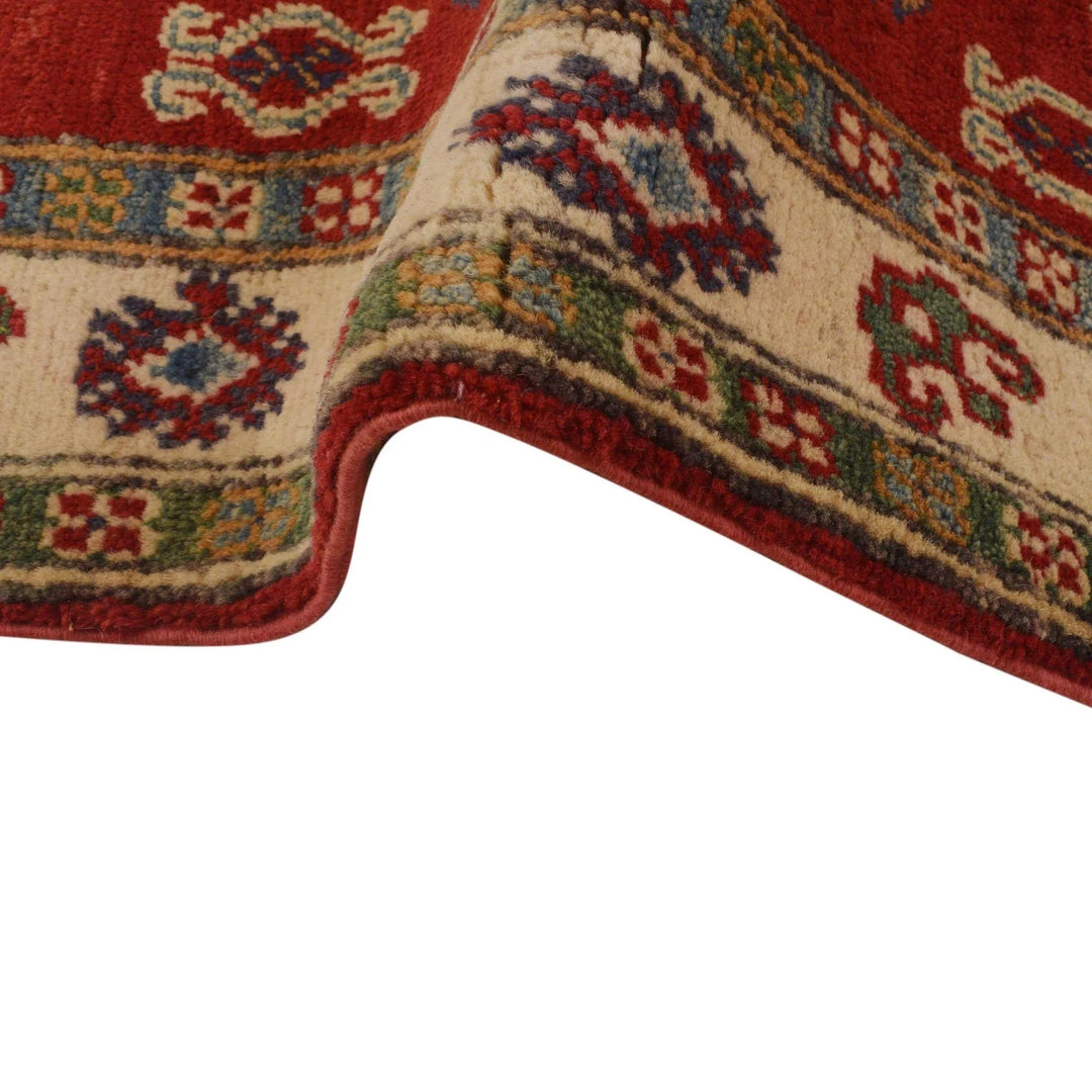 Red Afghan Kazak Rug 2' 7" x 3' 9" Hand-Knotted | No. AL49532
