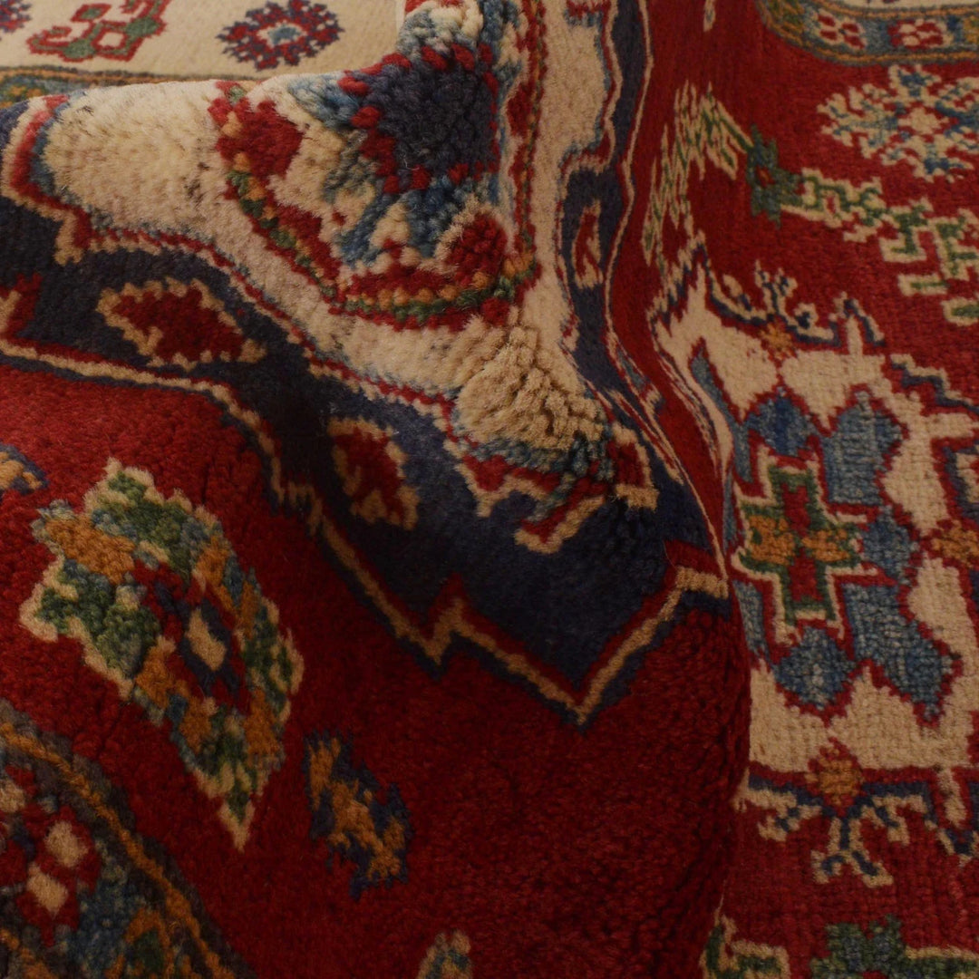 Red Afghan Kazak Rug 2' 7" x 3' 9" Hand-Knotted | No. AL49532