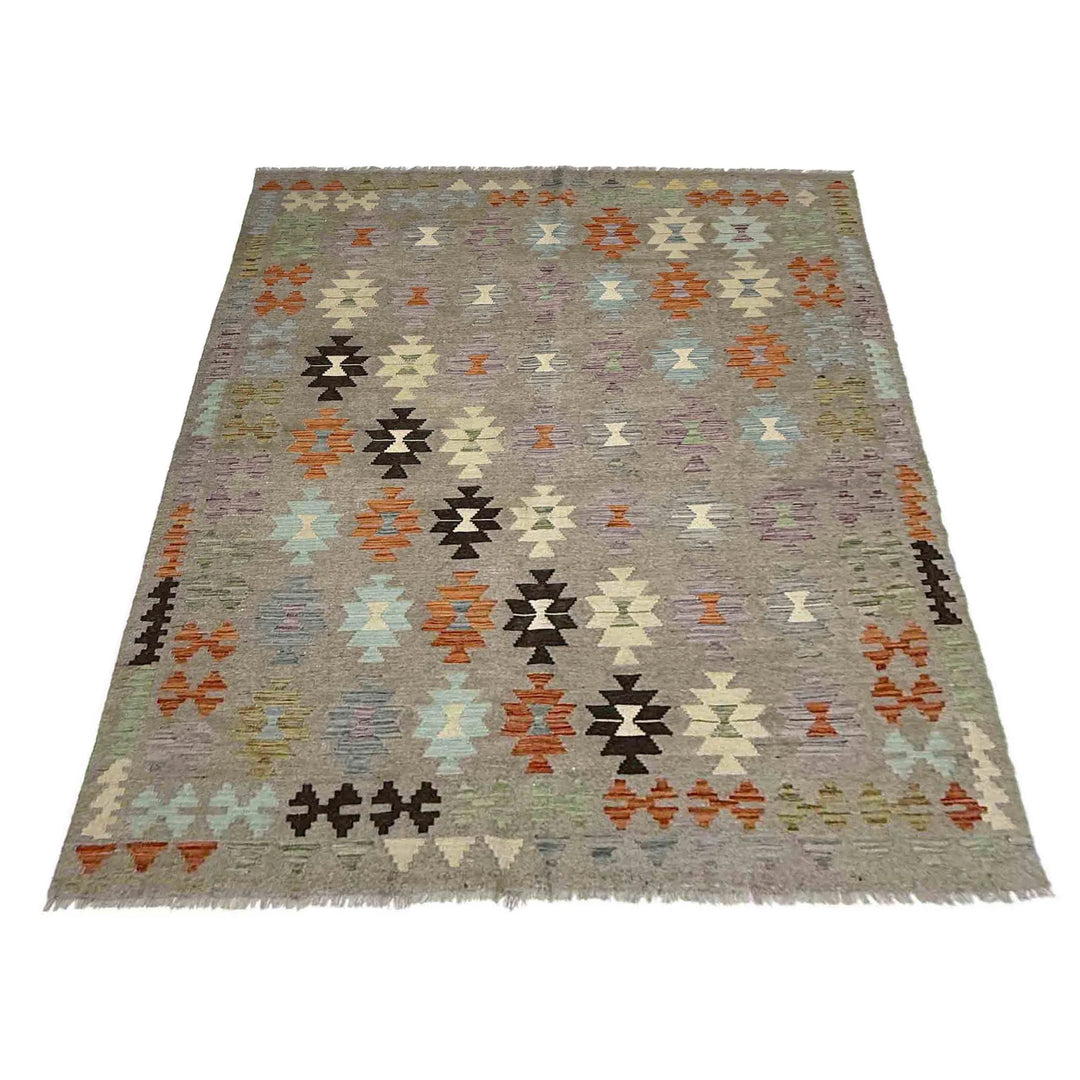 Multicolor Afghan Vegetable Kilim Rug 5' 11" x 7' 10" Flat-Weave | No. AL49574