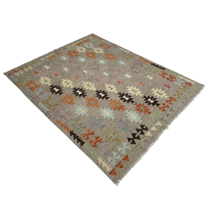Multicolor Afghan Kilim Rug 5' 11" x 7' 10" Flat-Weave | No. AL49574