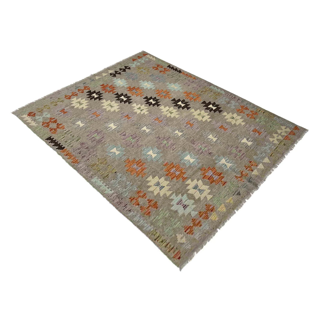 Multicolor Afghan Vegetable Kilim Rug 5' 11" x 7' 10" Flat-Weave | No. AL49574
