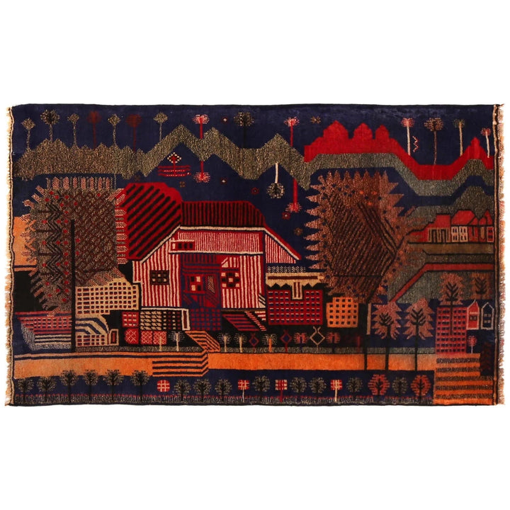 Afghan Pictorial Rug 2' 11" x 4' 10" Hand-Knotted | No. AL49589