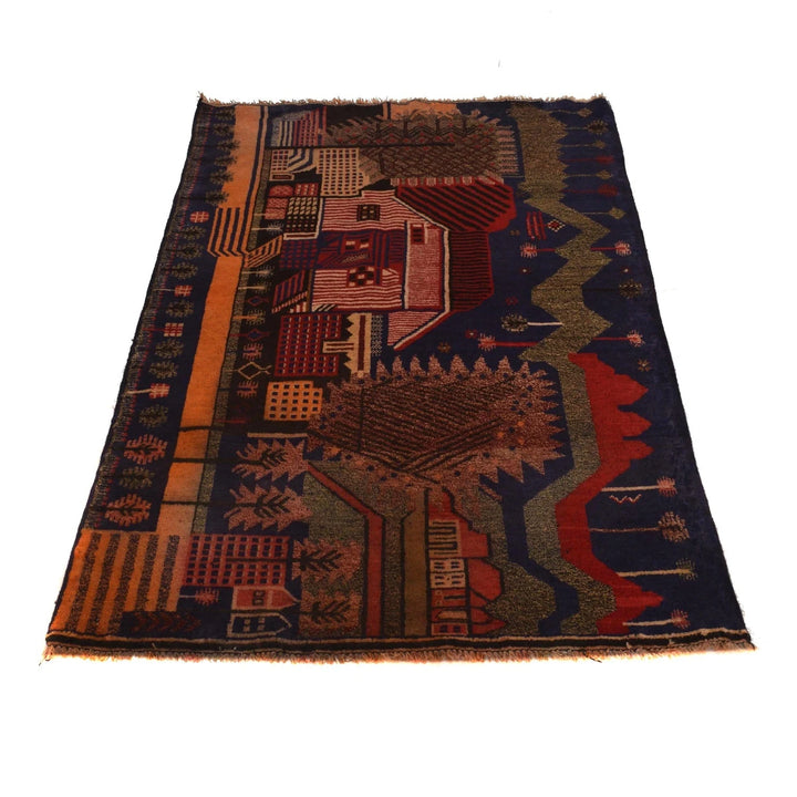 Afghan Pictorial Rug 2' 11" x 4' 10" Hand-Knotted | No. AL49589