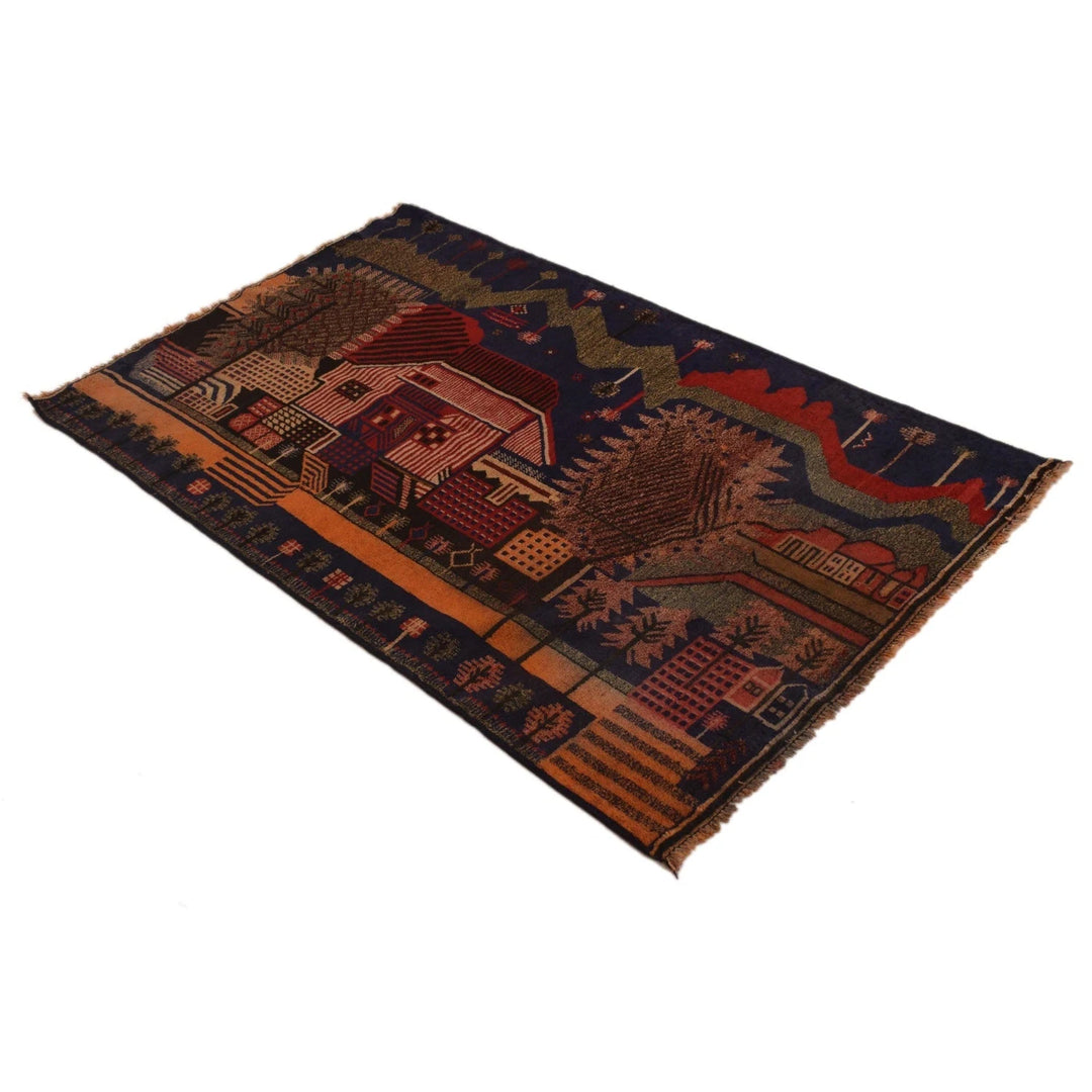 Afghan Pictorial Rug 2' 11" x 4' 10" Hand-Knotted | No. AL49589