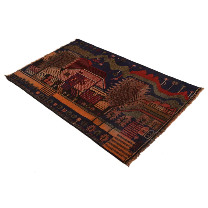 Afghan Pictorial Rug 2' 11" x 4' 10" Hand-Knotted | No. AL49589