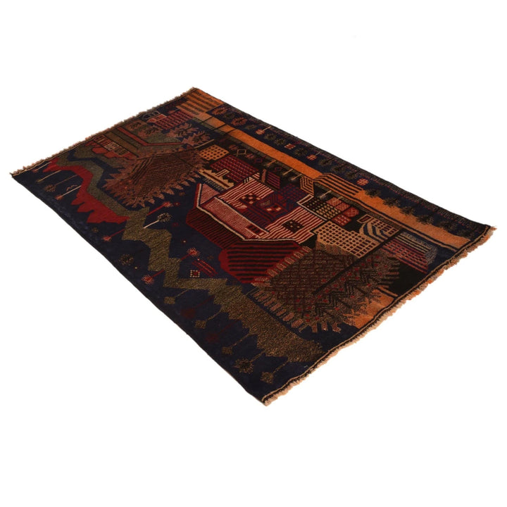 Afghan Pictorial Rug 2' 11" x 4' 10" Hand-Knotted | No. AL49589