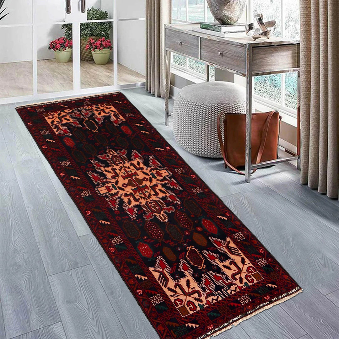 Afghan Baluchi Rug 2' 8" x 6' 11" Hand-Knotted | No. AL49603