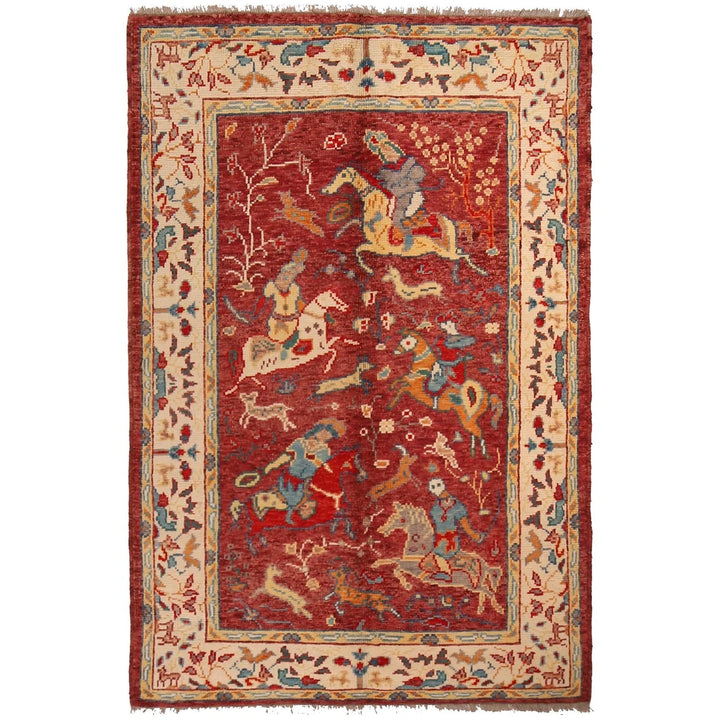 Red Afghan Pictorial Rug 3' 11" x 6' 0" Hand-Knotted | No. AL49622