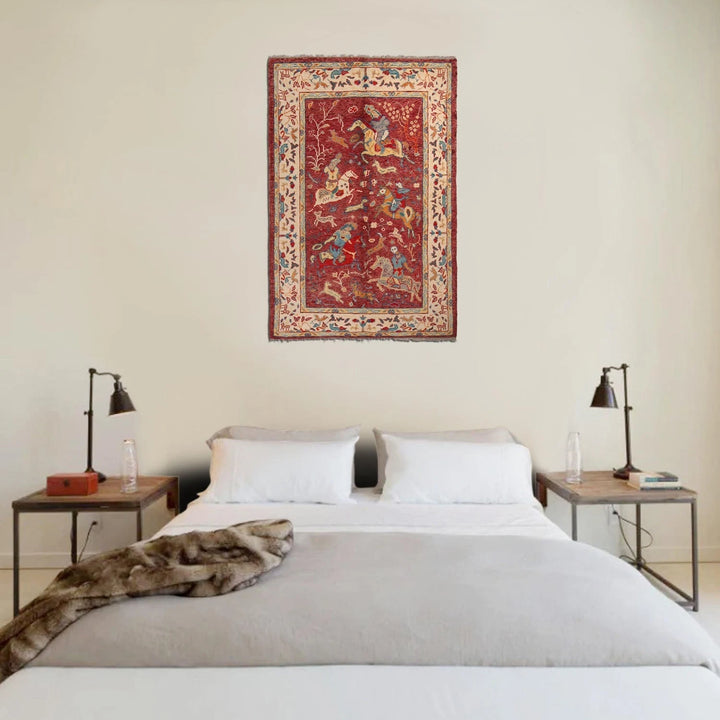 Red Afghan Pictorial Rug 3' 11" x 6' 0" Hand-Knotted | No. AL49622