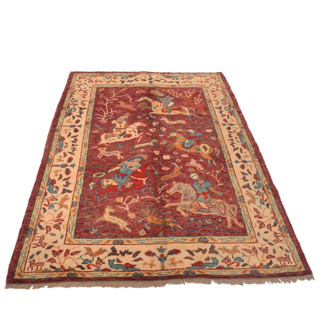 Red Afghan Pictorial Rug 3' 11" x 6' 0" Hand-Knotted | No. AL49622