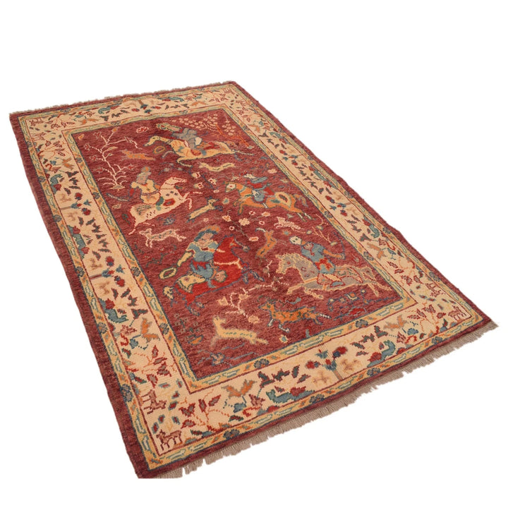 Red Afghan Pictorial Rug 3' 11" x 6' 0" Hand-Knotted | No. AL49622