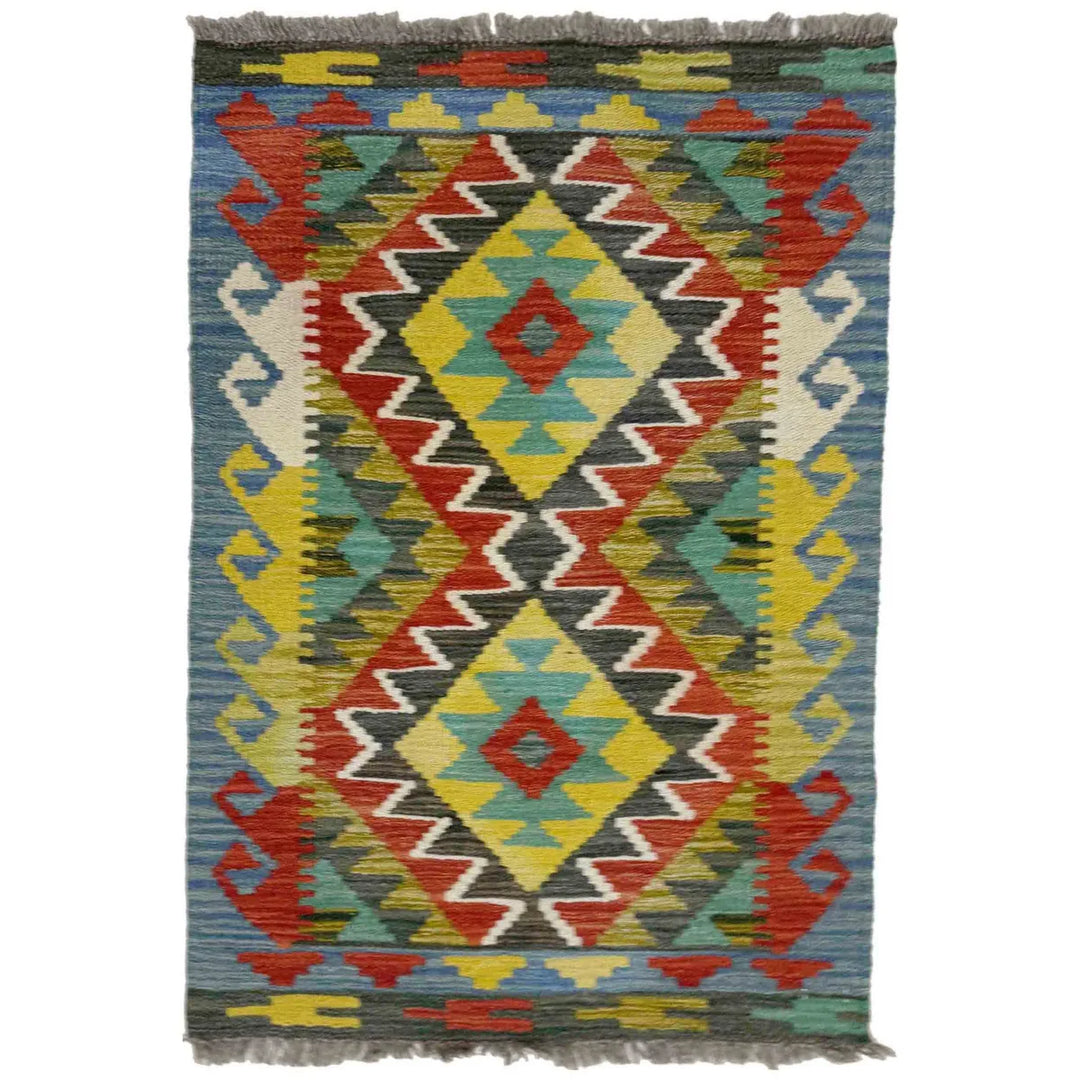 Afghan Vegetable Kilim Rug 2' 1" x 2' 11" Flat-Weave | No. AL496801