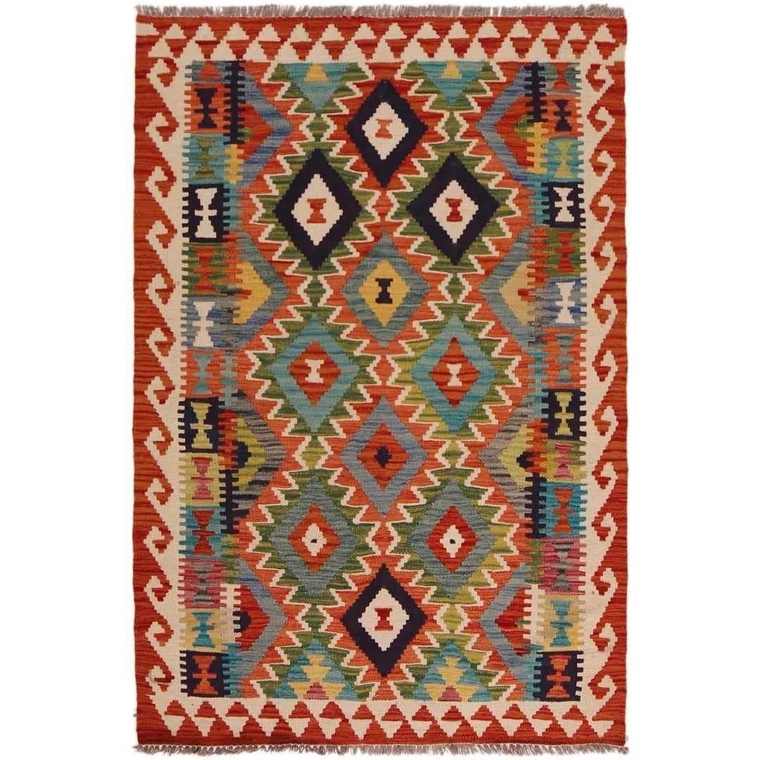 Afghan Kilim Rug 3' 4" x 4' 11" Flat-Weave | No. AL49684