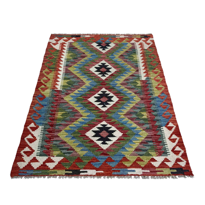 Afghan Vegetable Kilim Rug 2' 9" x 4' 2" Flat-Weave | No. AL49696