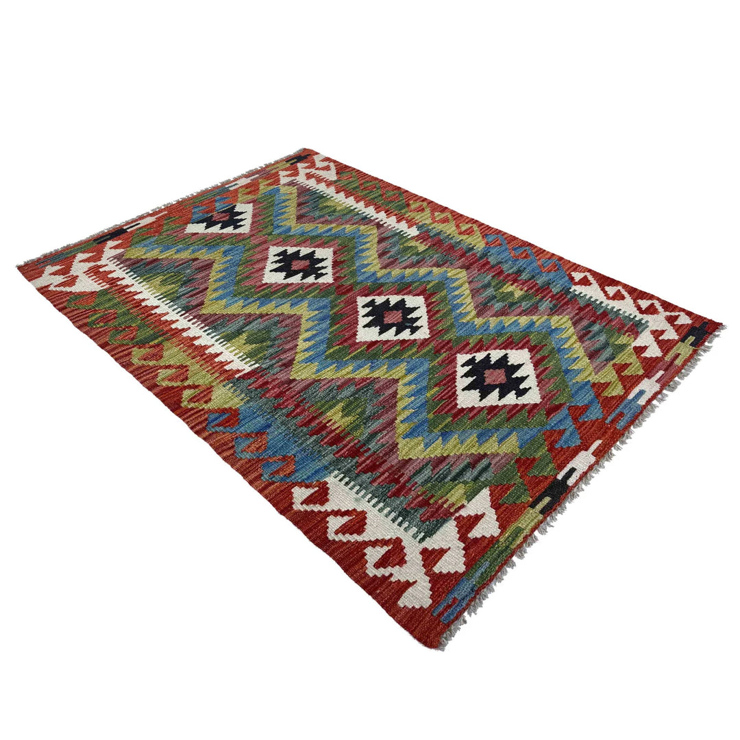 Afghan Vegetable Kilim Rug 2' 9" x 4' 2" Flat-Weave | No. AL49696