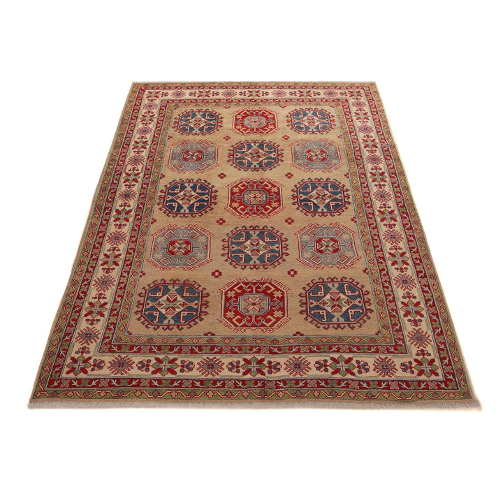 Beige Afghan Kazak Rug 6'1" x 9'5" Hand-Knotted | No. AL49703
