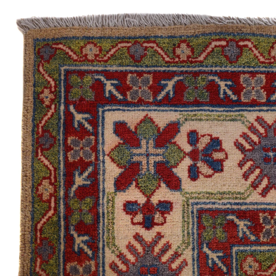 Beige Afghan Kazak Rug 6'1" x 9'5" Hand-Knotted | No. AL49703