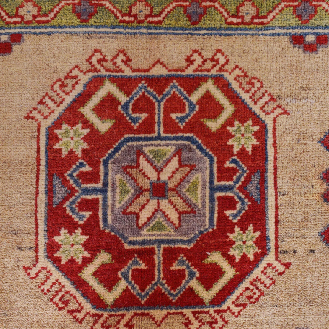 Beige Afghan Kazak Rug 6'1" x 9'5" Hand-Knotted | No. AL49703