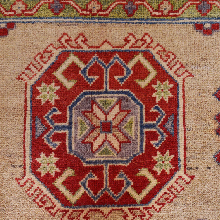 Beige Afghan Kazak Rug 6'1" x 9'5" Hand-Knotted | No. AL49703