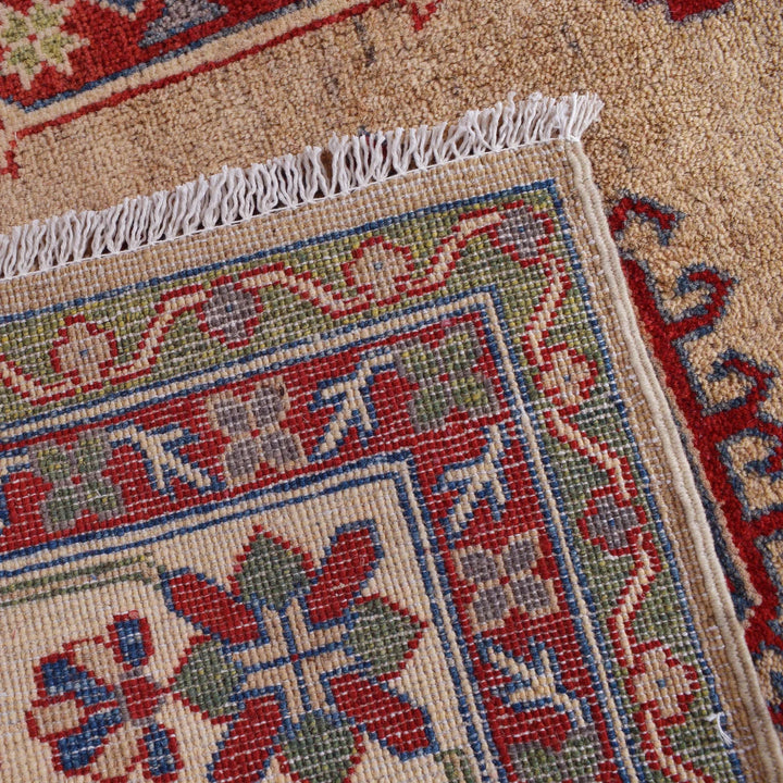Beige Afghan Kazak Rug 6'1" x 9'5" Hand-Knotted | No. AL49703
