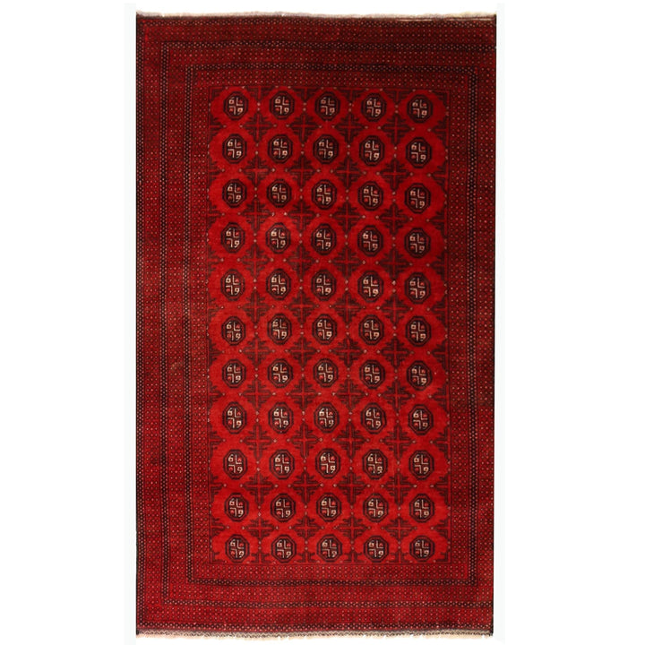 Red Afghan Baluchi Rug 3' 6" x 5' 11" Hand-Knotted | No. AL49737