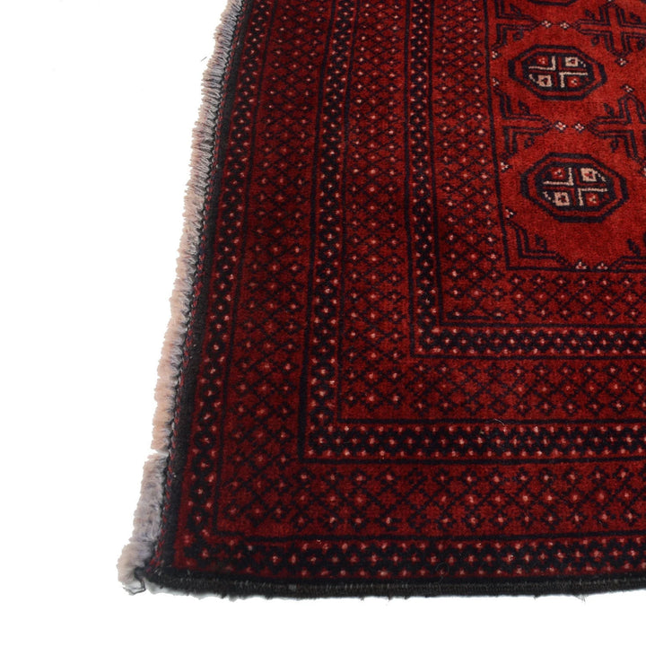 Red Afghan Baluchi Rug 3' 6" x 5' 11" Hand-Knotted | No. AL49737