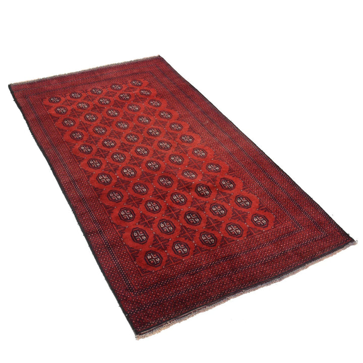 Red Afghan Baluchi Rug 3' 6" x 5' 11" Hand-Knotted | No. AL49737