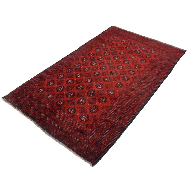 Red Afghan Baluchi Rug 3' 6" x 5' 11" Hand-Knotted | No. AL49737