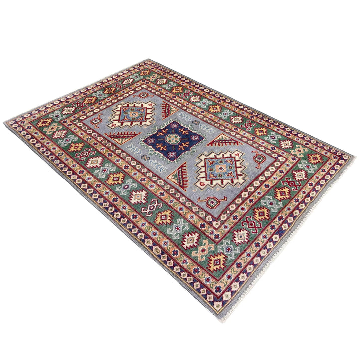 Blue Afghan Kazak Rug 3' 3" x 4' 10" Hand-Knotted | No. AL49749