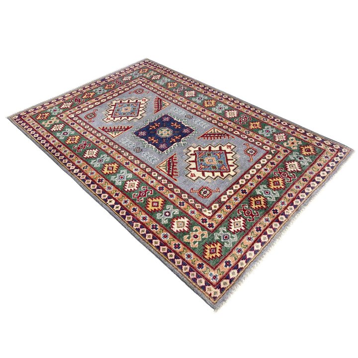 Blue Afghan Kazak Rug 3' 3" x 4' 10" Hand-Knotted | No. AL49749