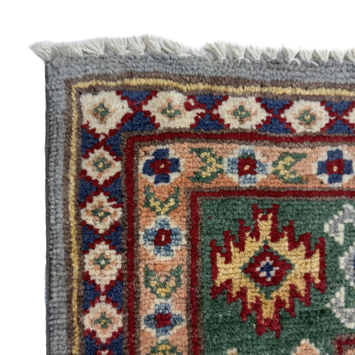 Blue Afghan Kazak Rug 3' 3" x 4' 10" Hand-Knotted | No. AL49749