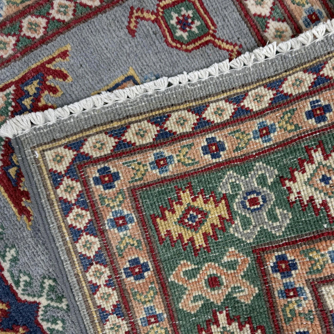 Blue Afghan Kazak Rug 3' 3" x 4' 10" Hand-Knotted | No. AL49749