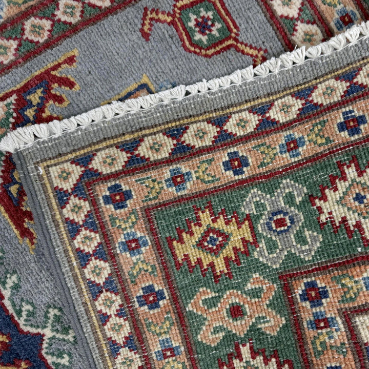 Blue Afghan Kazak Rug 3' 3" x 4' 10" Hand-Knotted | No. AL49749