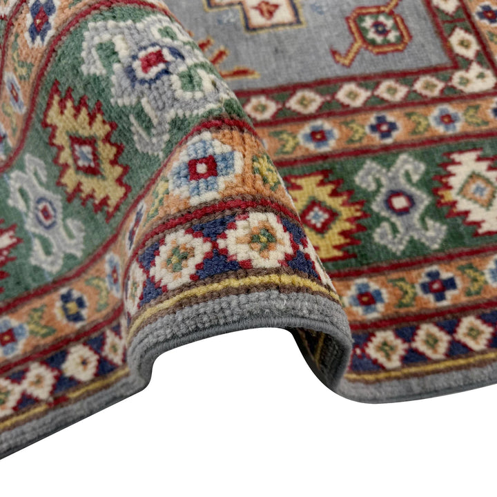 Blue Afghan Kazak Rug 3' 3" x 4' 10" Hand-Knotted | No. AL49749
