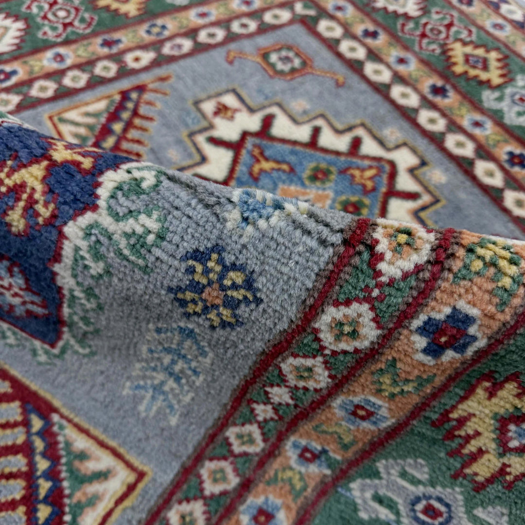 Blue Afghan Kazak Rug 3' 3" x 4' 10" Hand-Knotted | No. AL49749