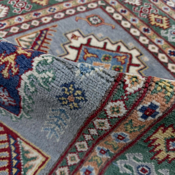 Blue Afghan Kazak Rug 3' 3" x 4' 10" Hand-Knotted | No. AL49749