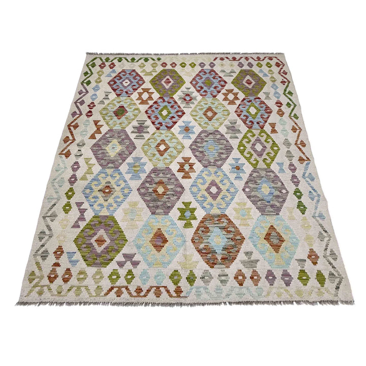 Afghan Kilim Rug 5'1" x 6'10" Flat-Weave | No. AL49849