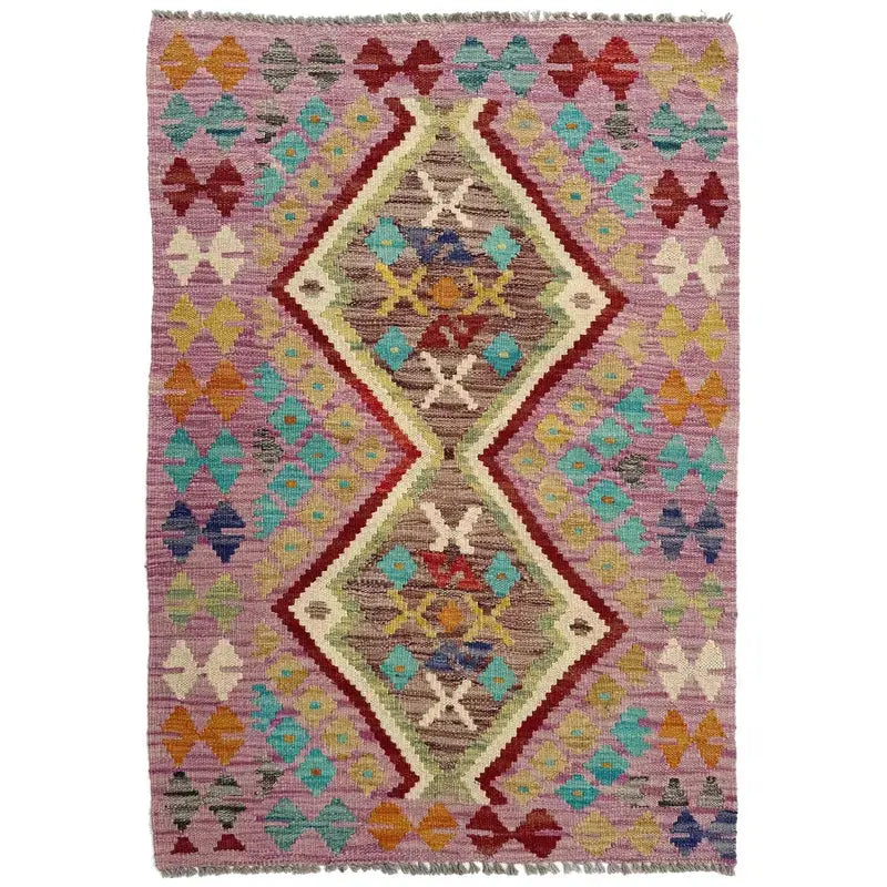 Afghan Vegetable Kilim Rug 2' 7" x 3' 11" Flat-Weave | No. AL498798