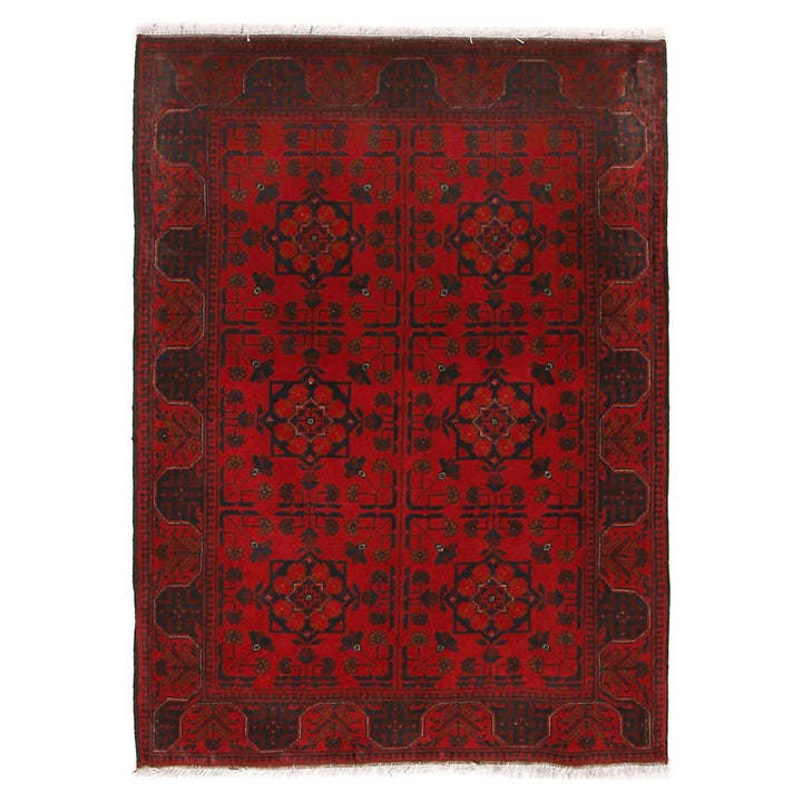 Red Afghan Khal Mohammadi Rug 3' 5" x 4' 7" Hand-Knotted | No. AL50025