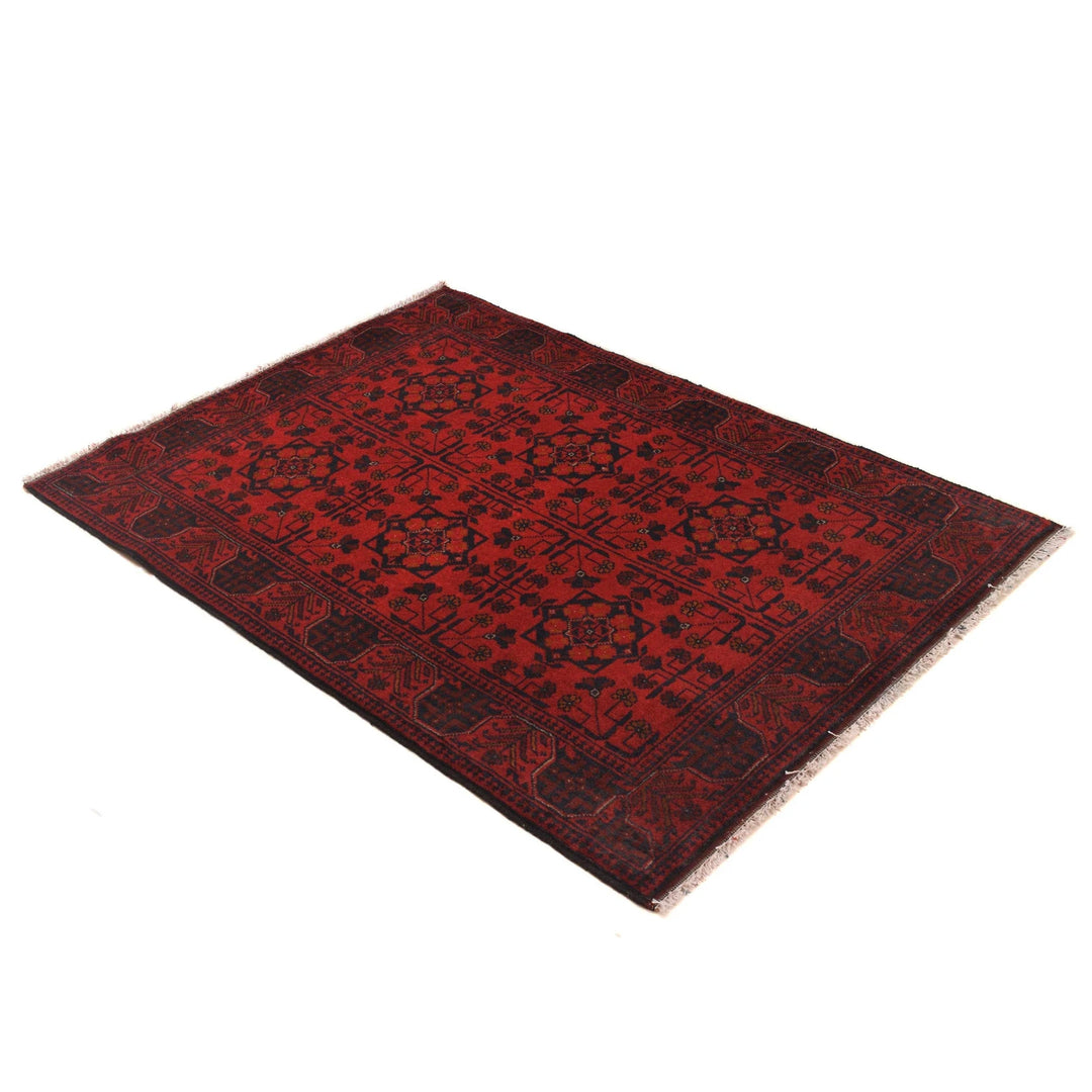 Red Afghan Khal Mohammadi Rug 3' 5" x 4' 7" Hand-Knotted | No. AL50025