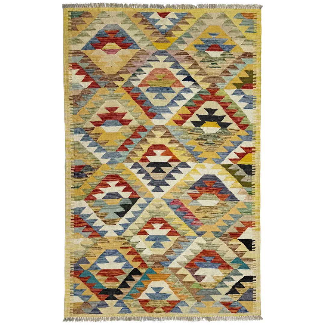 Afghan Vegetable Kilim Rug 3' 11" x 5' 9" Flat-Weave | No. AL500286