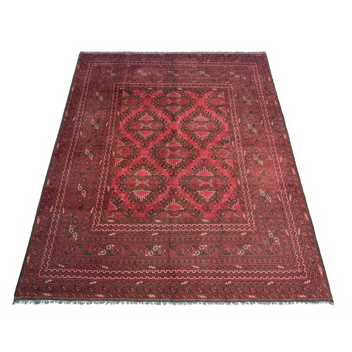 Red Afghan Khal Mohammadi Rug 6' 8" x 9' 5" Hand-Knotted | No. AL50081