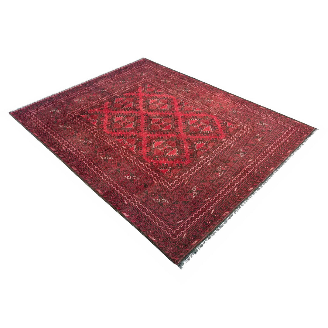 Red Afghan Khal Mohammadi Rug 6' 8" x 9' 5" Hand-Knotted | No. AL50081