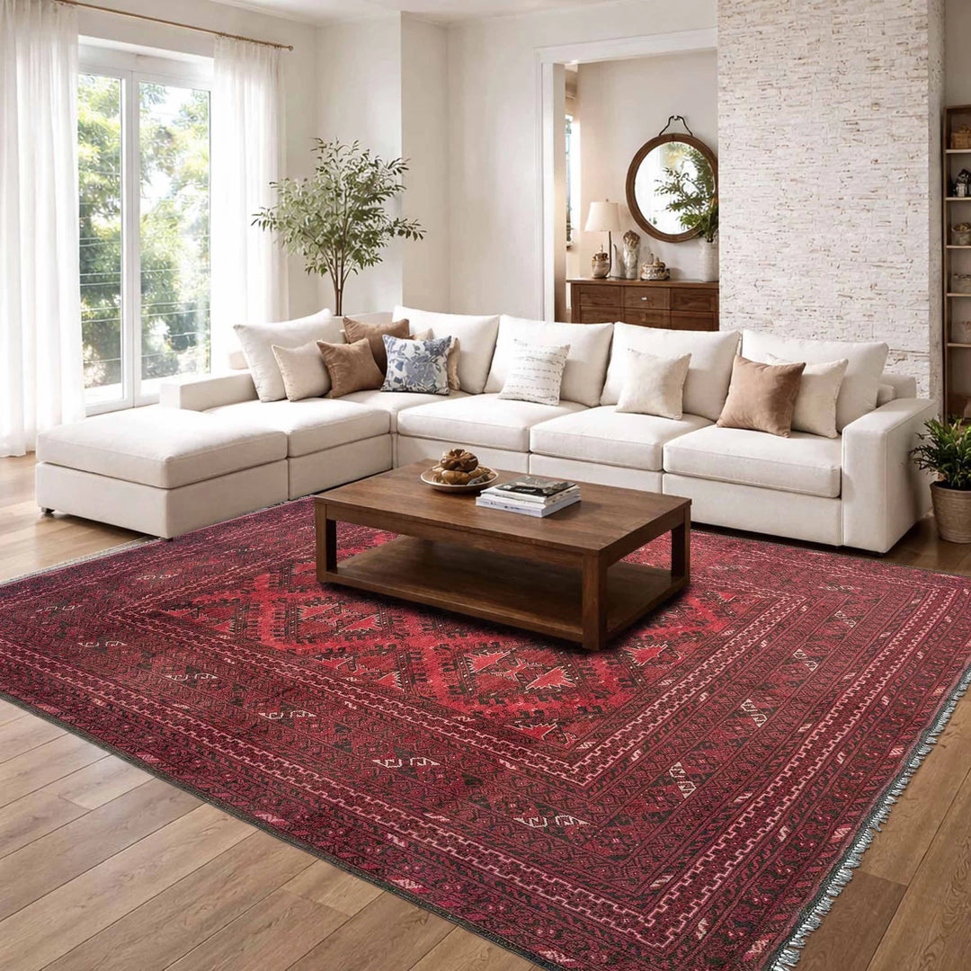 Red Afghan Khal Mohammadi Rug 6' 8" x 9' 5" Hand-Knotted | No. AL50081
