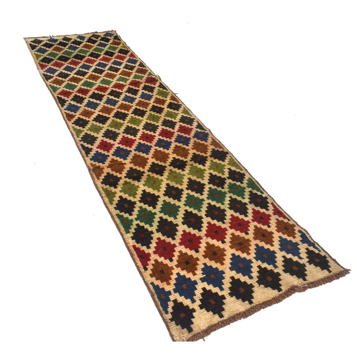 Beige Afghan Baluchi Rug 2' 6" x 9' 6" Hand-Knotted | No. AL50082