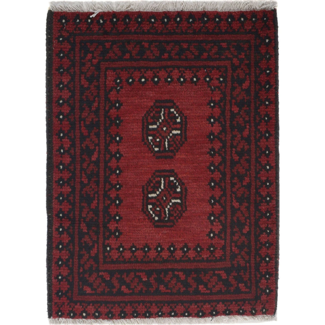 Red Afghan Oriental Rug 1' 7" x 2' 2" Hand-Knotted | No. AL50093